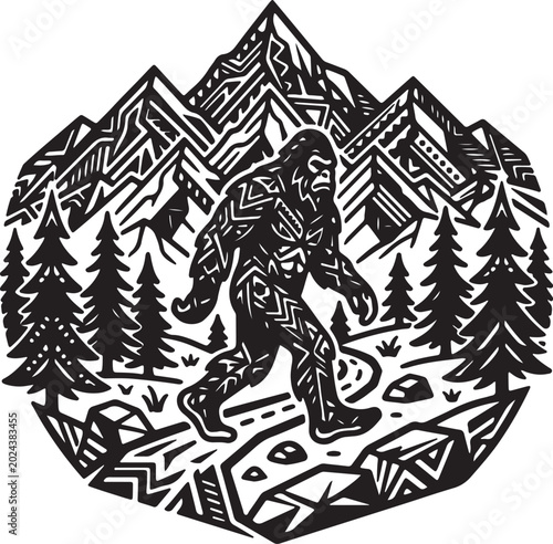 Tribal Bigfoot Geometric Vector Illustration
