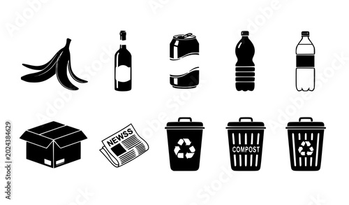 Foto Waste management and recycling icons for eco friendly practices