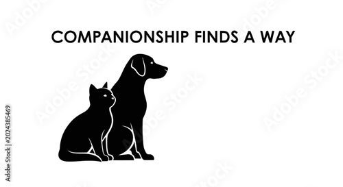 Minimalist silhouette illustration of a dog and cat sitting together.