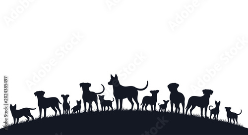 Tableau sur toile Silhouette of a diverse group of dogs standing together.