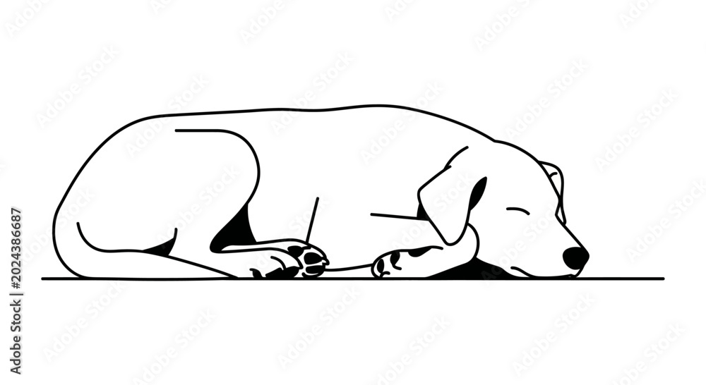 Fototapeta premium Minimalist black and white line art illustration of a sleeping dog.