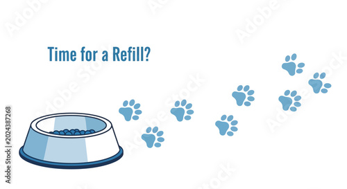 Принти на полотні Time for a Refill concept with pet food bowl and animal paw prints