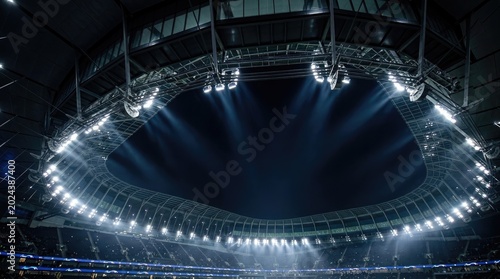 Modern Stadium Interior with Bright Lights and Futuristic Architecture.