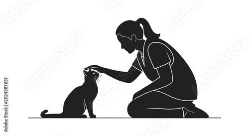 Konstfotografi Silhouette of a veterinarian or pet owner petting a cat.