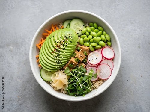 Vegan Poke Bowl with Avocado Radish and Edamame