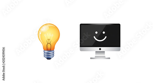 Of a glowing light bulb and a laptop computer on a white background, lamp