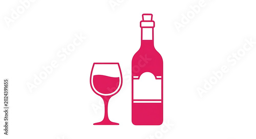 Of a wine bottle and glass with red liquid, minimalist style