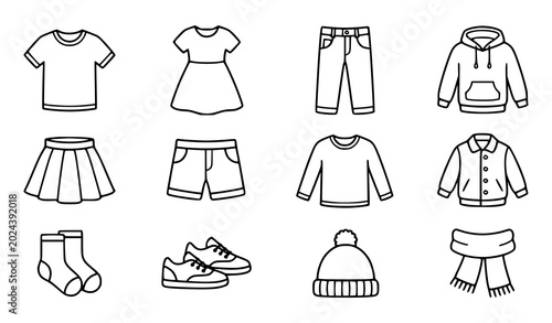 Clothing apparel icon vector set fashion outfit collection isolated on white background