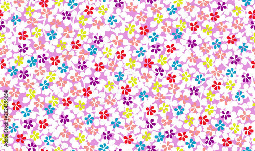 Colorful floral seamless pattern with pastel watercolor flowers and leaves background