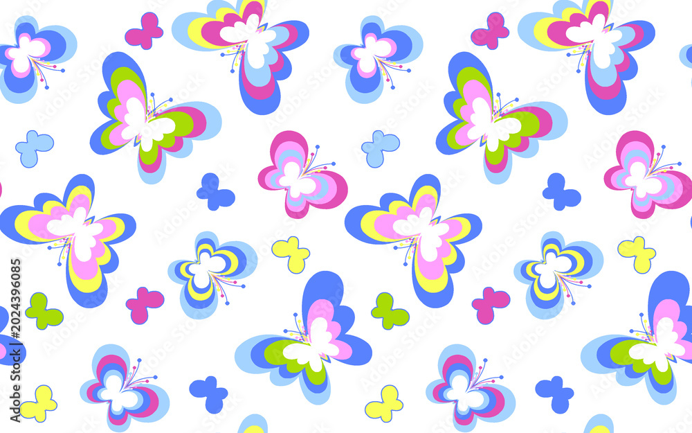 Obraz premium Colorful watercolor butterfly seamless pattern on white background