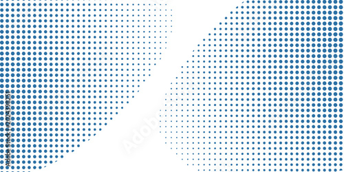 Vector abstract blue background frame of geometric shapes. Circular ornament. Pattern of dots, particles, molecules, fragments. Poster for technology, vector dots halftone blue.