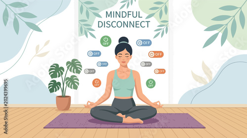 Schilderij op canvas Woman practicing yoga to achieve a mindful disconnect from digital distractions