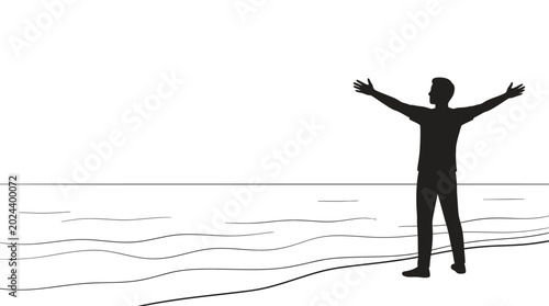 Photography Silhouette of a man standing with arms outstretched.