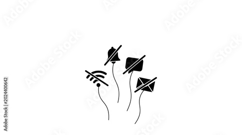 Photos Digital disconnection concept with crossed out communication and notification icons