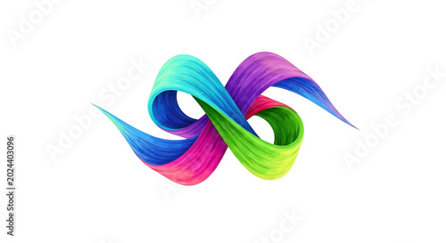 Vibrant 3 d abstract geometric shape with spiraling rainbow gradient and glossy finish