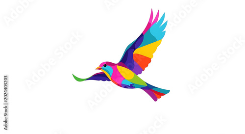 Vibrant abstract of a stylized airplane with rainbow gradient and geometric shapes aircraft