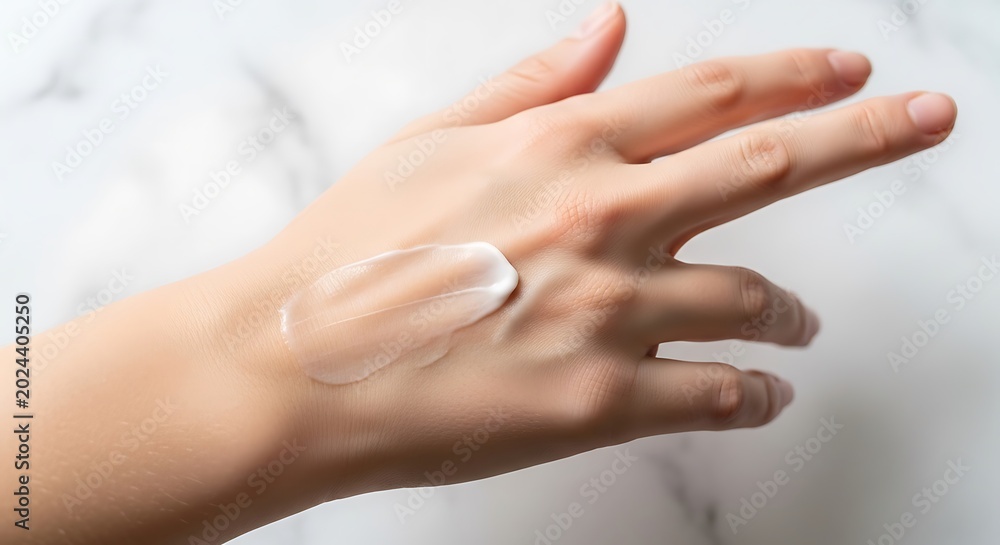 Naklejka premium Woman hand with silver ring jewelry.