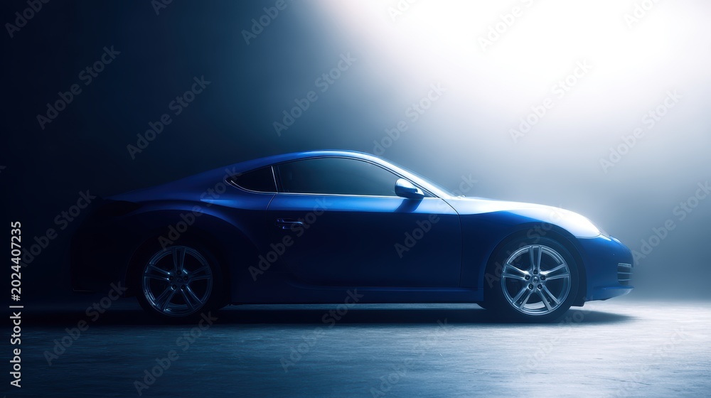 Fototapeta premium Blue sports car sleek modern coupe automotive photography