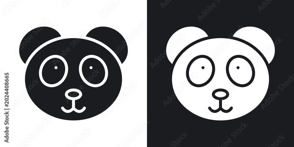 Fototapeta premium Panda bear icons in solid black and white collection