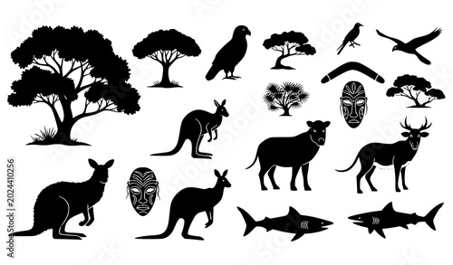 Canvas Print Australian Wildlife Animal Silhouette Collection Vector Illustration Set