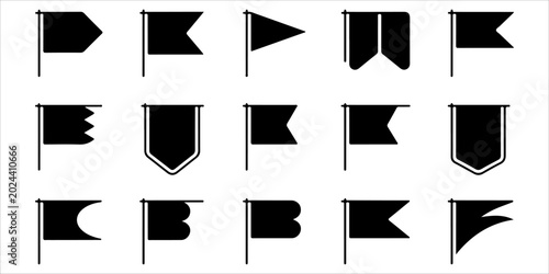 Фотография Collection of black flag silhouettes and pennant banner vector icons isolated on