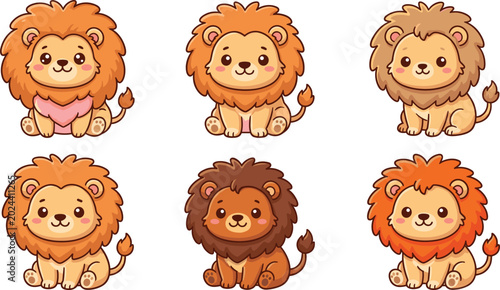 Canvas Print Cute Baby Lion Cartoon Character Collection Vector Illustration Featuring Adorab