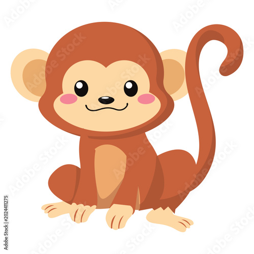 Photography Cute cartoon monkey illustration, adorable brown monkey with big eyes, perfect f