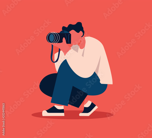 photographer with camera flat character vector illustration
