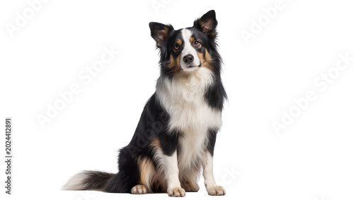 Billede på lærred Intelligent Border Collie dog sitting attentively, isolated on transparent backg