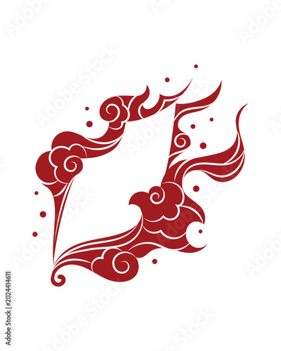 Ornate Red Frame with Swirling Cloud and Flame Motifs in Stylized traditional East Asian decorative aesthetics.