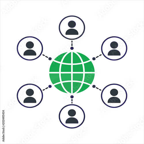 Vector  earth globe with speech bubbles and people network. Icon of community. Symbol of online
