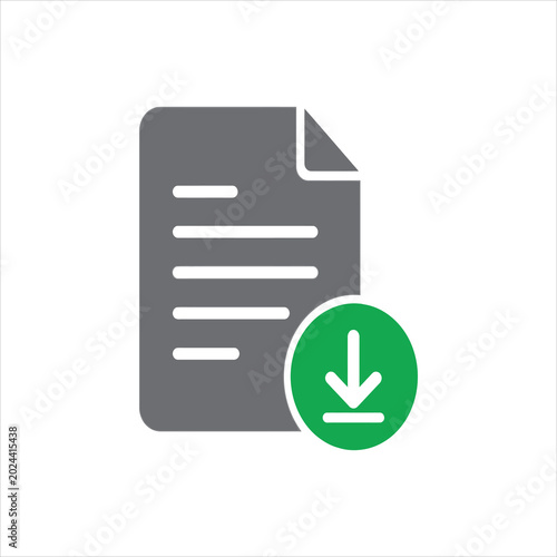 Vector file list document and download icon. Symbol of downloading. Icon of information download.