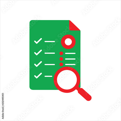 Vector  financial list with diagram and magnifier. Symbol of ETF index analysis. Icon of financial market. new