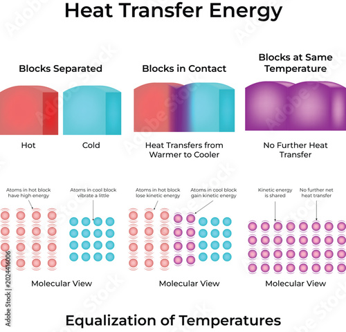 Heat Transfer Energy Diagram with Molecular View Design Vector Illustration