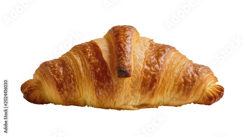 Quadro su tela Golden brown flaky croissant pastry, isolated on transparent background