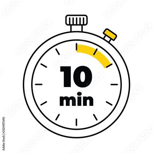 10 minutes analog clock icon white background design