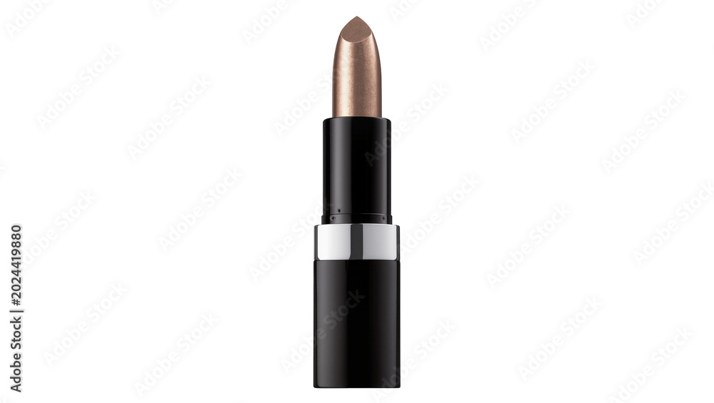 Obraz premium Metallic bronze lipstick with black casing and silver ring, isolated on transparent background