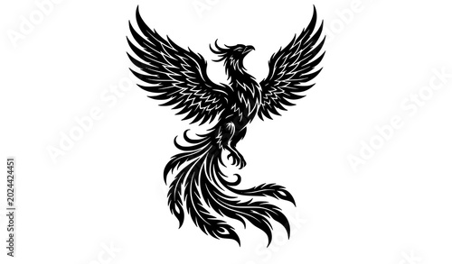Fotografía Decorative phoenix silhouette artwork mythical bird vector isolated on white bac