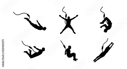 Foto Bungee Jumping Silhouettes, Extreme Sports Action, Adventure Activity, Thrill Se
