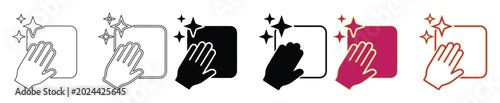 Foto Cleaning surface icon set, hand wiping with cloth vector, 6 sanitation and hygie