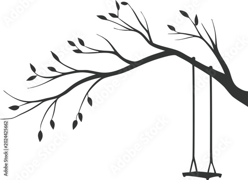Tablou pe pânză Minimal tree branch with leaves and hanging swing in elegant silhouette style