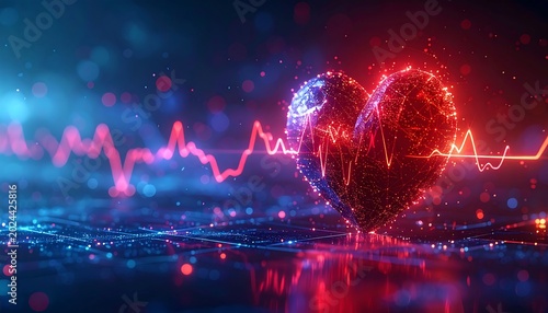 Futuristic Cardiology Concept Background Displaying Neon Heart Rate
