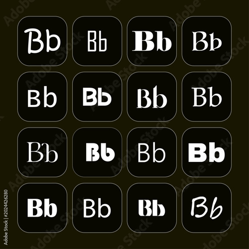 Letter B Font Exploration with Modern and Classic Typographic Styles. Alphabet B Typography. Modern Graphic Display of B Letterforms .
