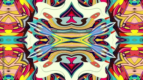 Colorful abstract geometric pattern with symmetrical kaleidoscope design