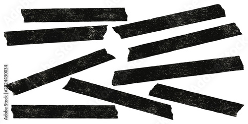 Foto Set of black adhesive tape strips with rough edges for scrapbooking and decorati
