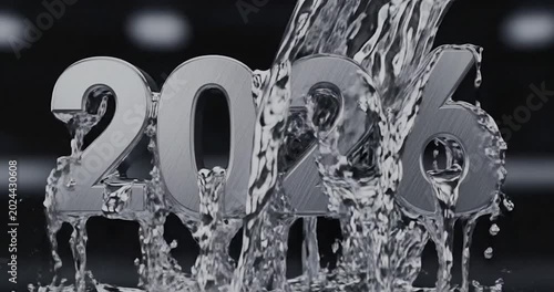 Silver Numbers 2026 Emerging from Water Splash.