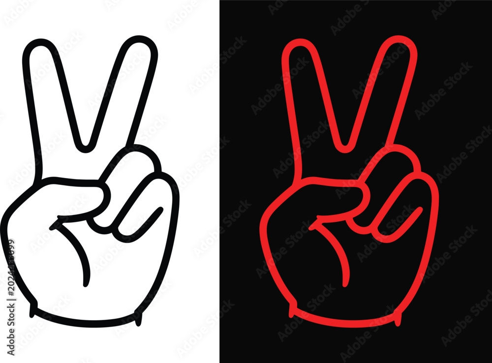 Fototapeta premium Split screen of peace sign hand gestures in black and red outlines