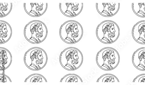 Tableau sur toile Seamless repeat pattern featuring ancient roman cameo portraits in black and whi
