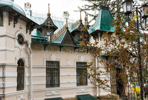Kislovodsk. Caucasus. Courtyard of Art Nouveau house (1903) where great Russian singer Feodor Chaliapin lived. Entrance to the Chaliapin Literary and Musical Museum. Educational tourism and excursions