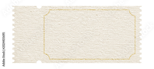 Vintage paper ticket template with retro grunge texture and perforated edges isolated on transparent background